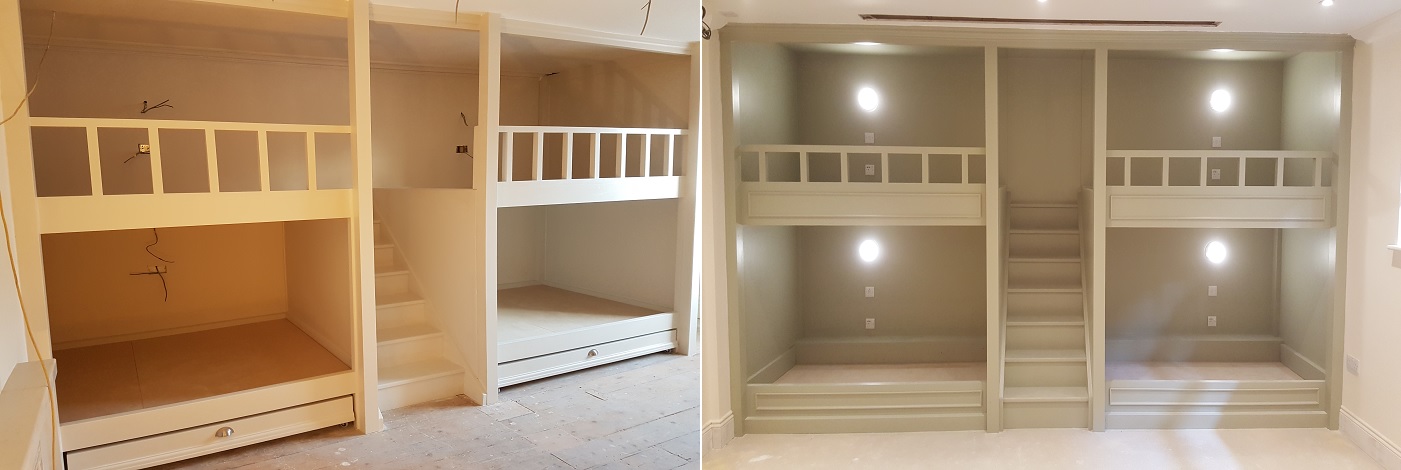 Quad bunkbeds, four person sleeper, staircase