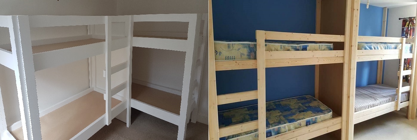 Quad bunk beds, four person sleeper, solid wood, hand made