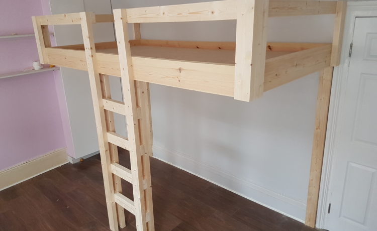 Platform Single Sleeper, Floating Bunk bed, Bespoke height, Bespoke width, Central Ladder position, Hand Painting available , Solid Wood