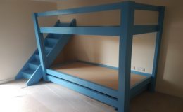 Bunk Bed with Staircase and Pull out trundle drawer for single mattress or storage. Bespoke built by Hand Made Bunk Beds. Custom made